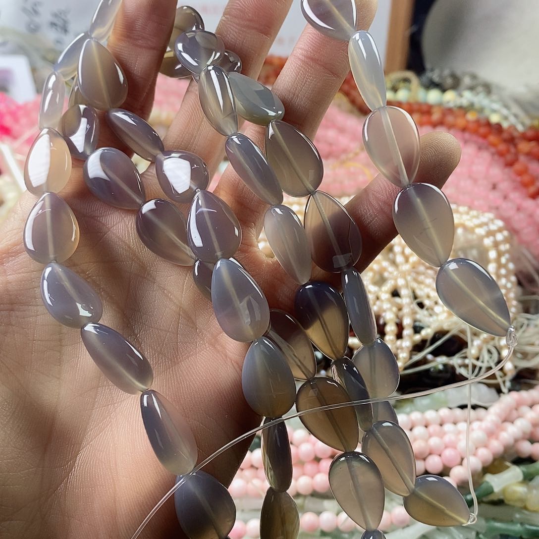 玛瑙/玉髓珠宝半成品合金一条12×20烟紫玛瑙水滴A151