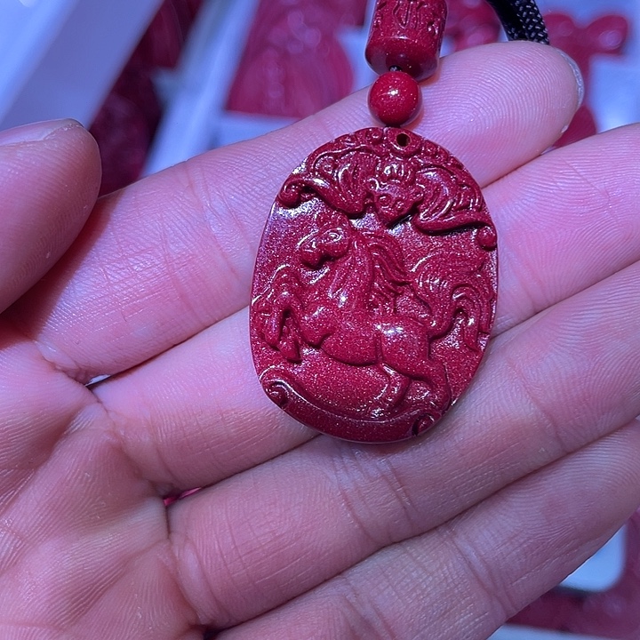 天然辰砂紫金砂马吊坠