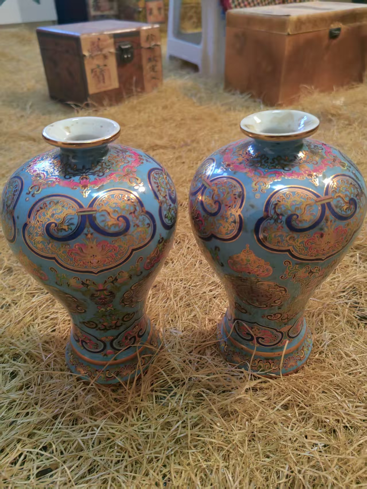 摆件精品摆件 摆件 小口浅蓝 壹对