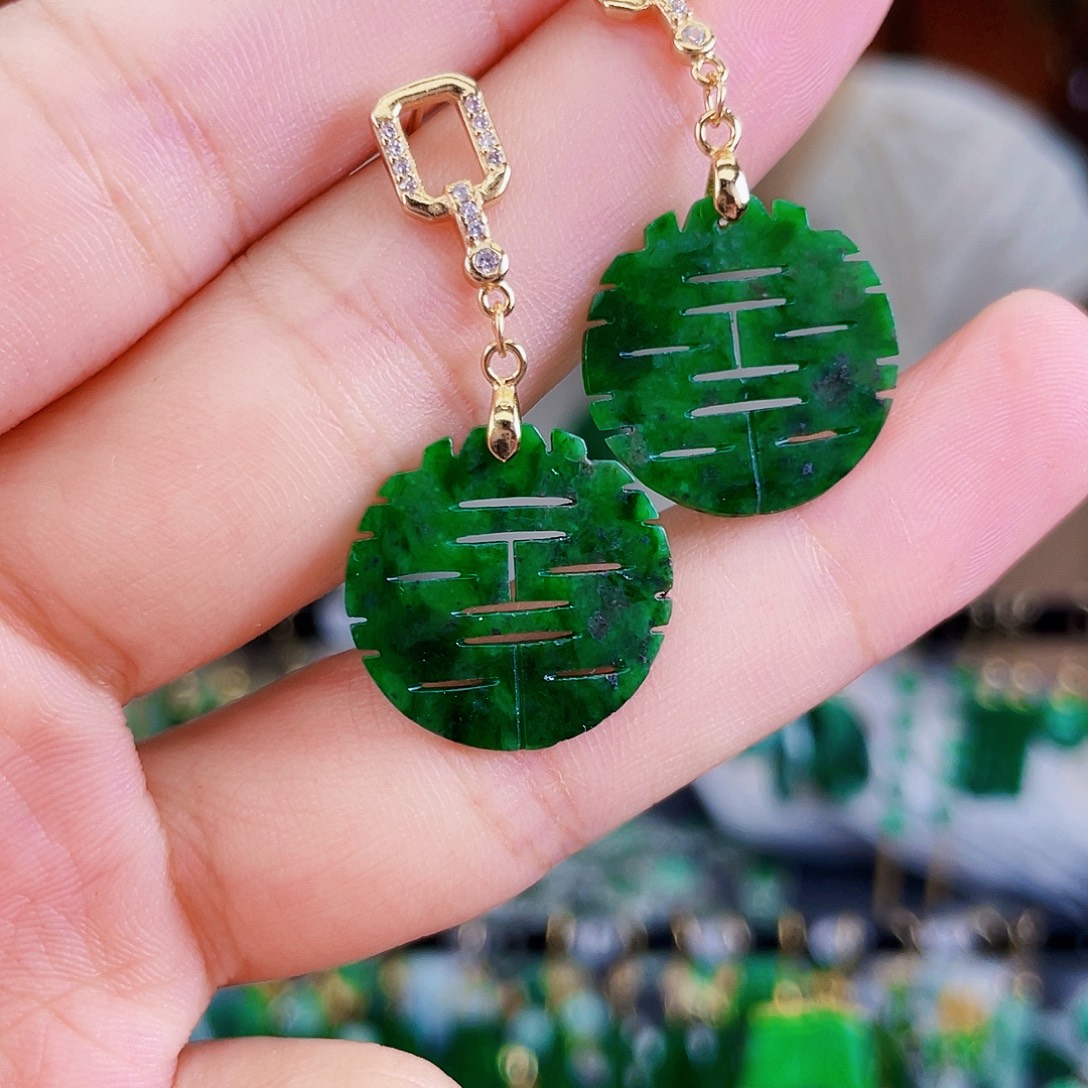 银S925镶嵌翡翠耳饰