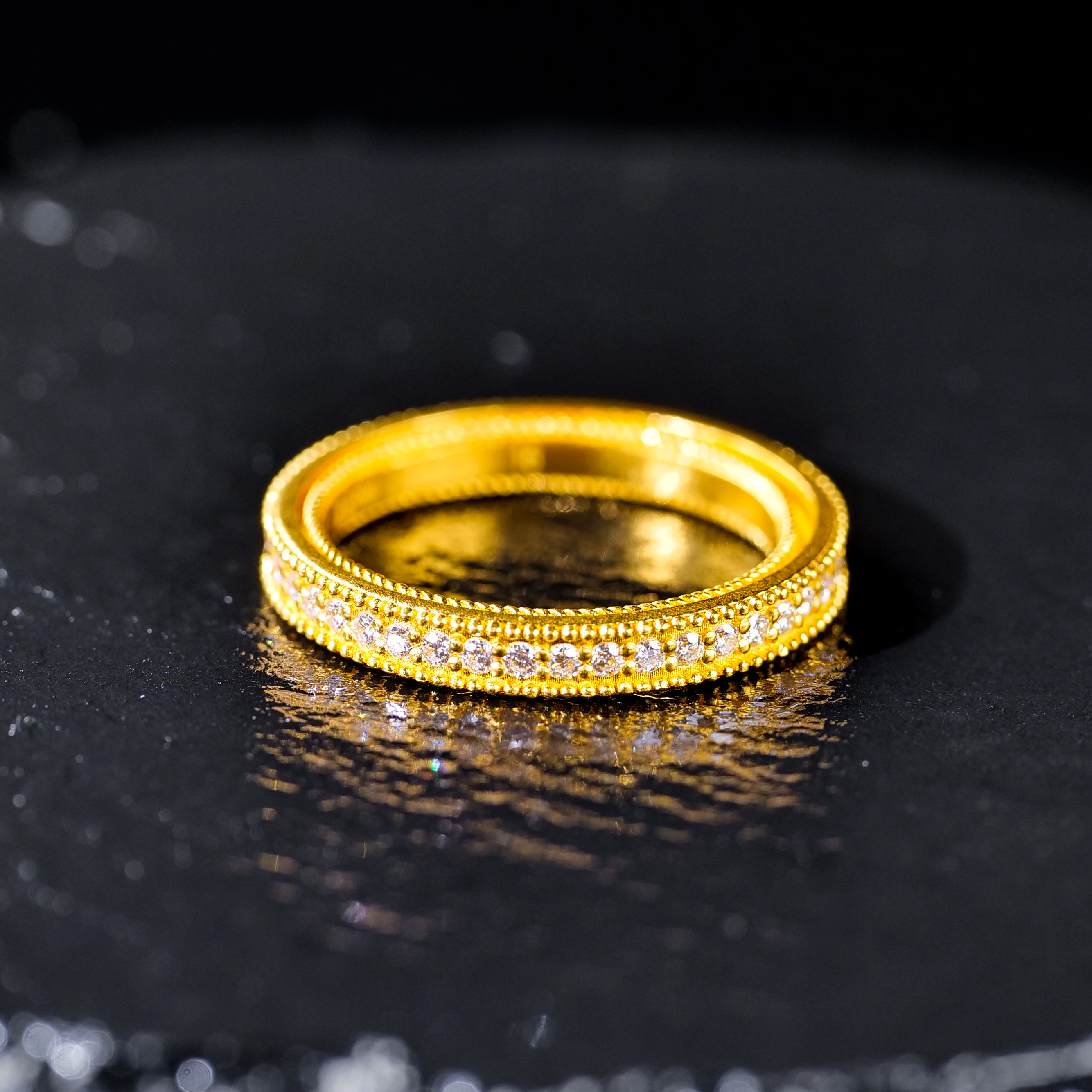 【小雨来了】足金排钻镶嵌戒圈 金戒指 足金黄金指环 拍一发一