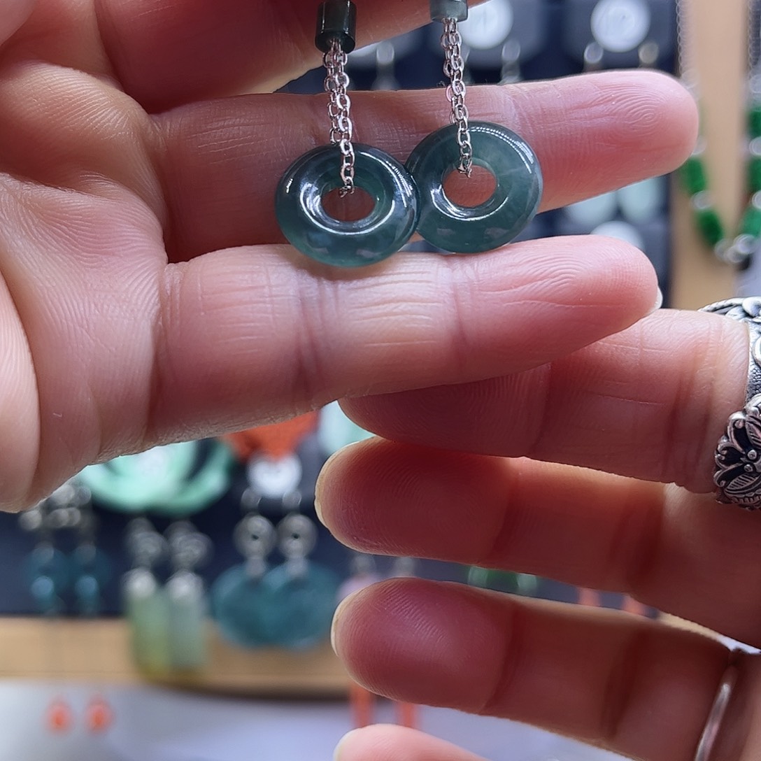 翡翠银S925镶嵌耳饰