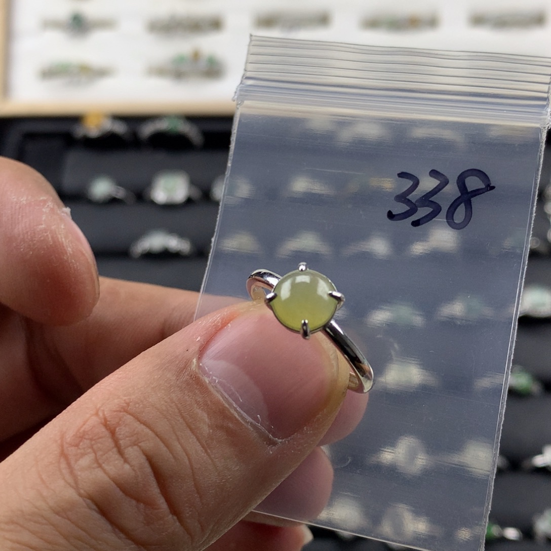 翡翠银S925镀金镶嵌戒指338
