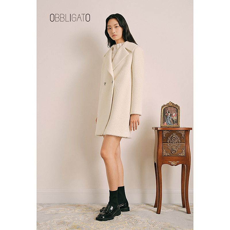 OBBLIGATO奥丽嘉朵秋季1C33380050钻扣羊驼毛大衣