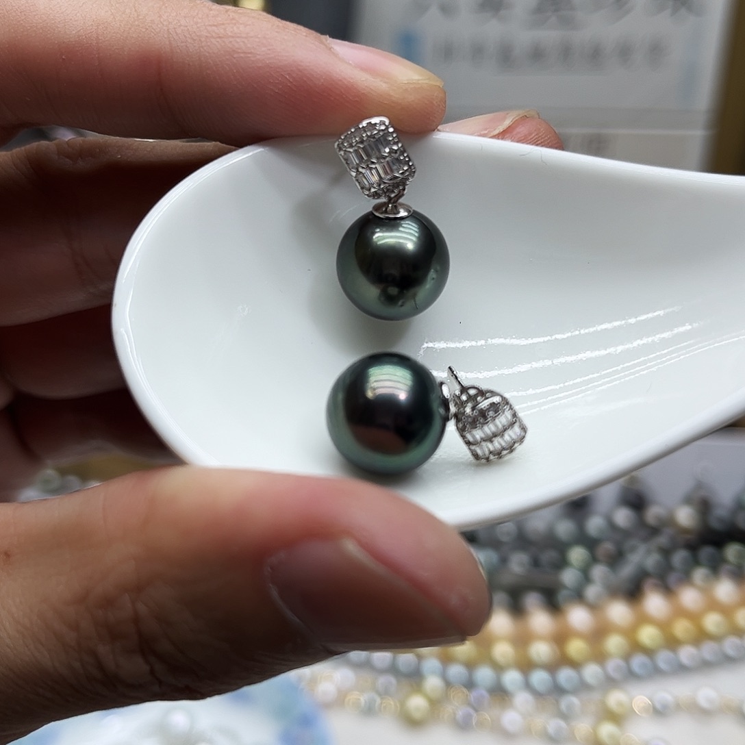 海水珍珠银S925镶嵌耳饰