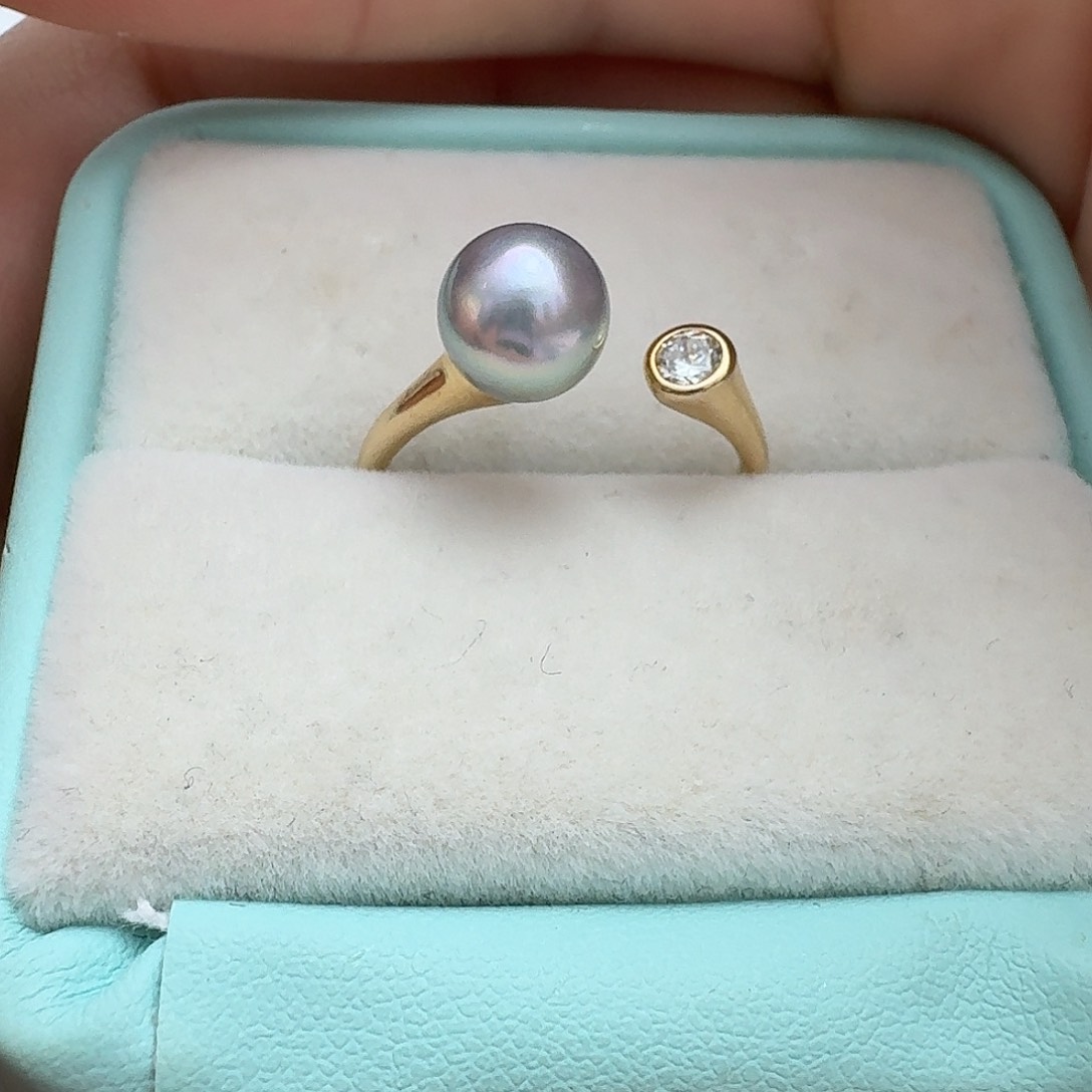 戒圈银S925镶嵌海水珍珠