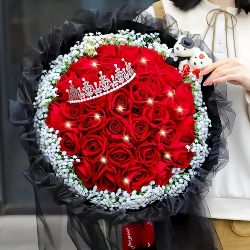 【七夕情人节】33朵红玫瑰花束同城订购鲜花配送上门表白求婚生日