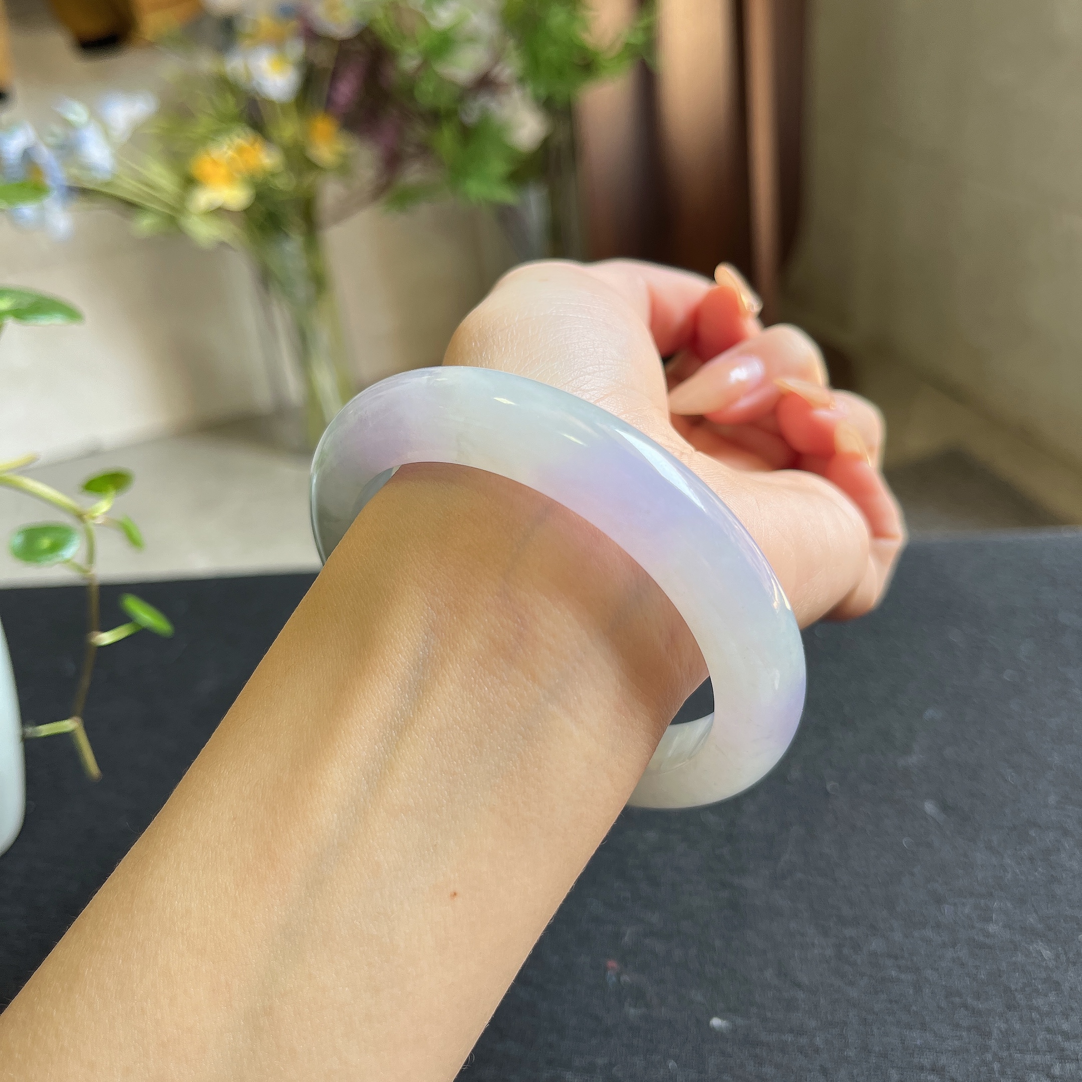 缅甸天然翡翠冰种紫罗兰正圈妈妈礼品手镯冰透少女美人镯玉手镯