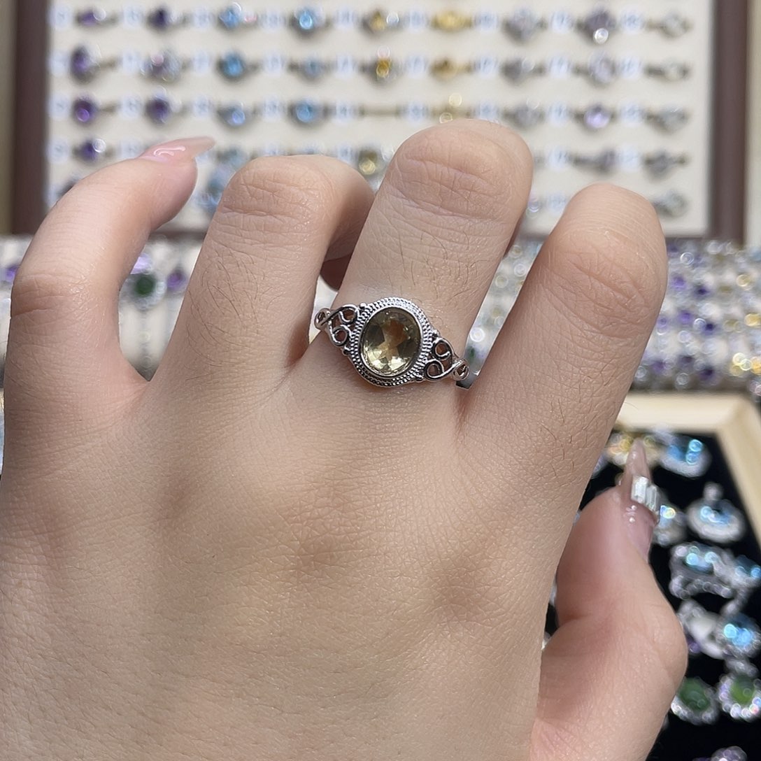 戒指黄晶银S925镶嵌