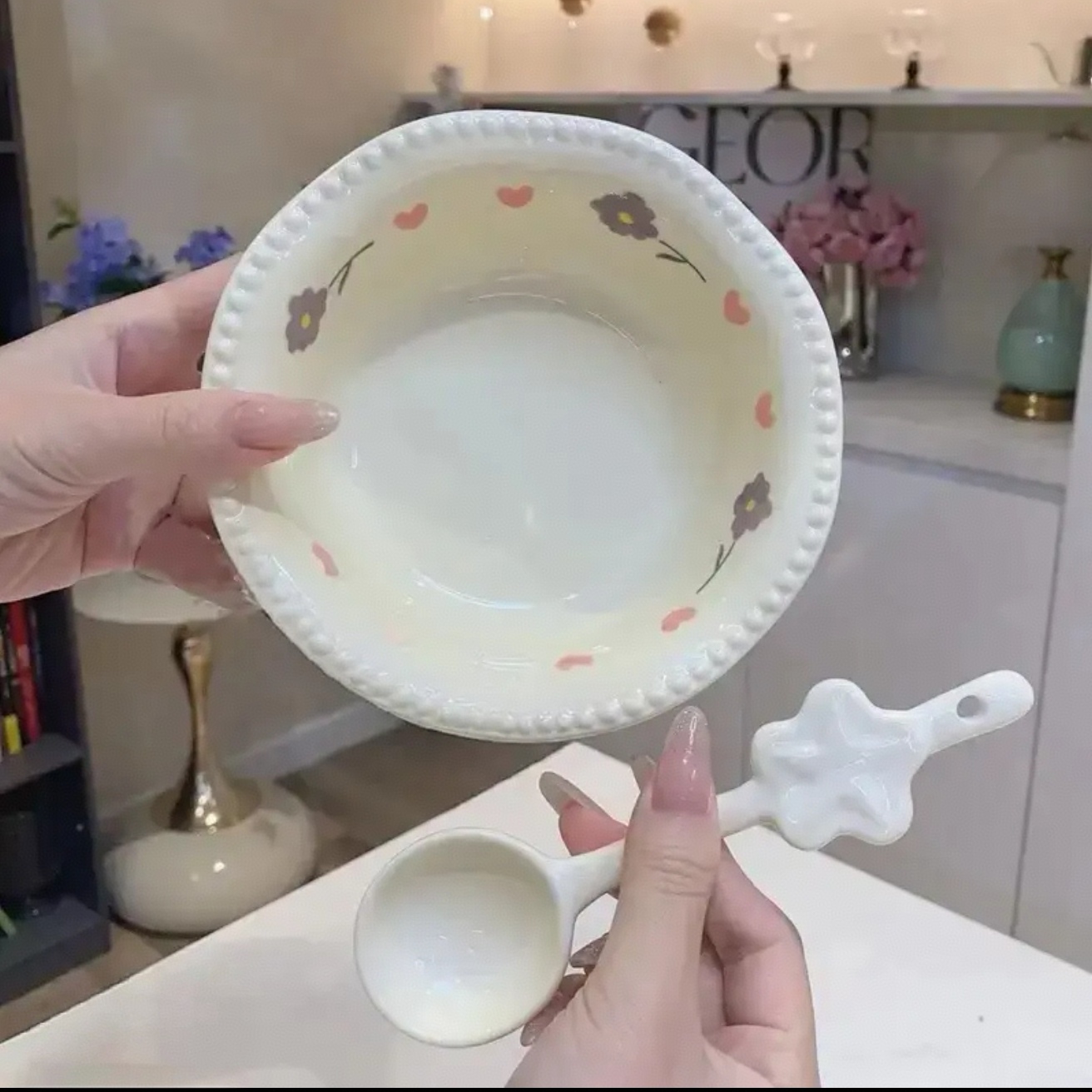 【珍珠沙拉碗+星星勺】奶油风情侣可爱沙拉碗饭碗喝汤面碗勺家用碗