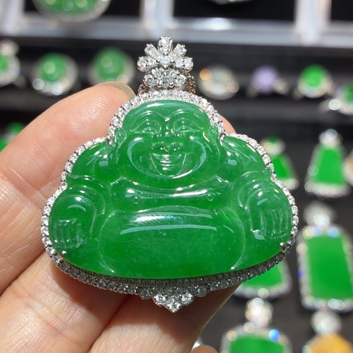 翡翠18K金镶嵌吊坠(不含链)翡翠