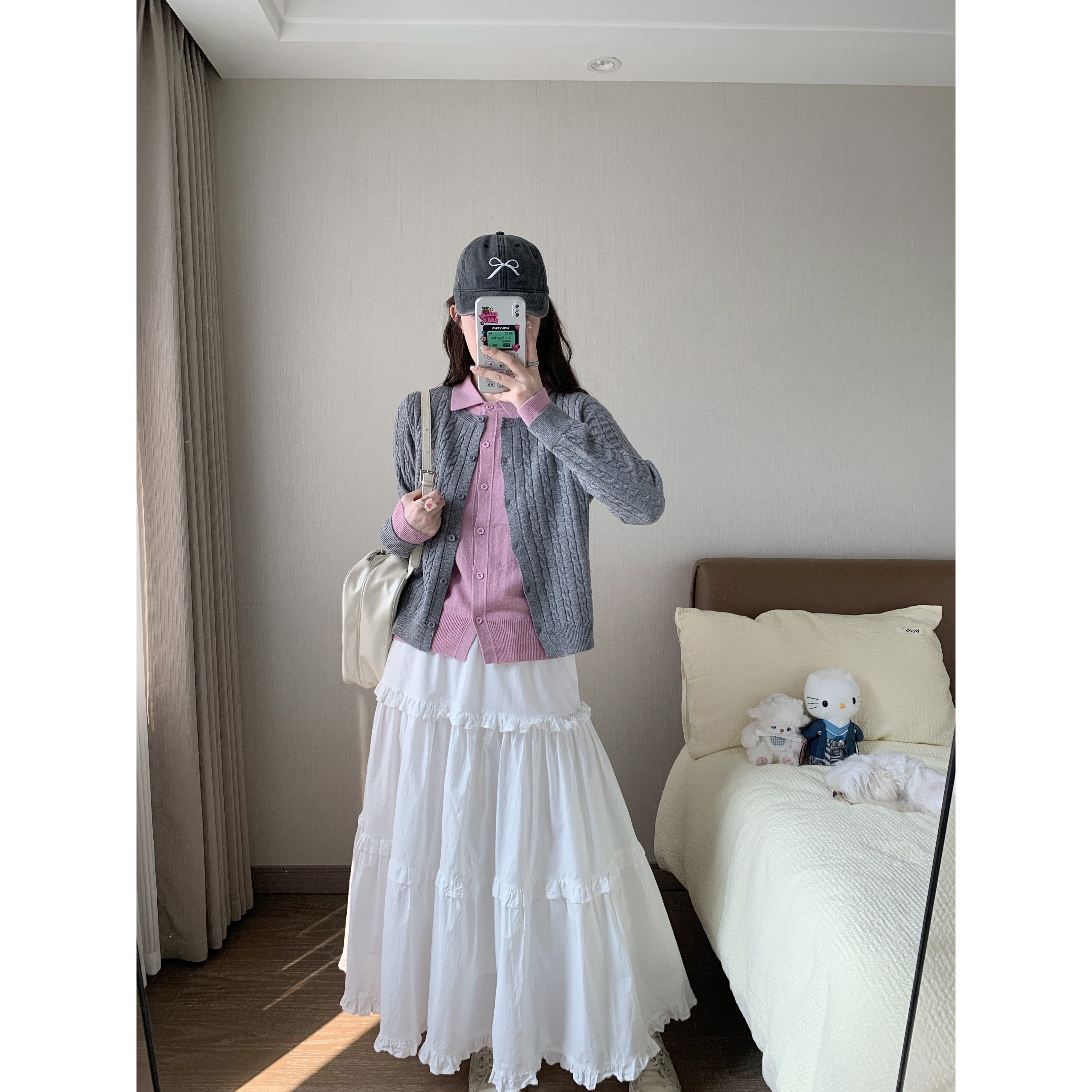 小沈美眉XSMM全羊毛设计感假两件毛衣韩系长袖针织开衫女