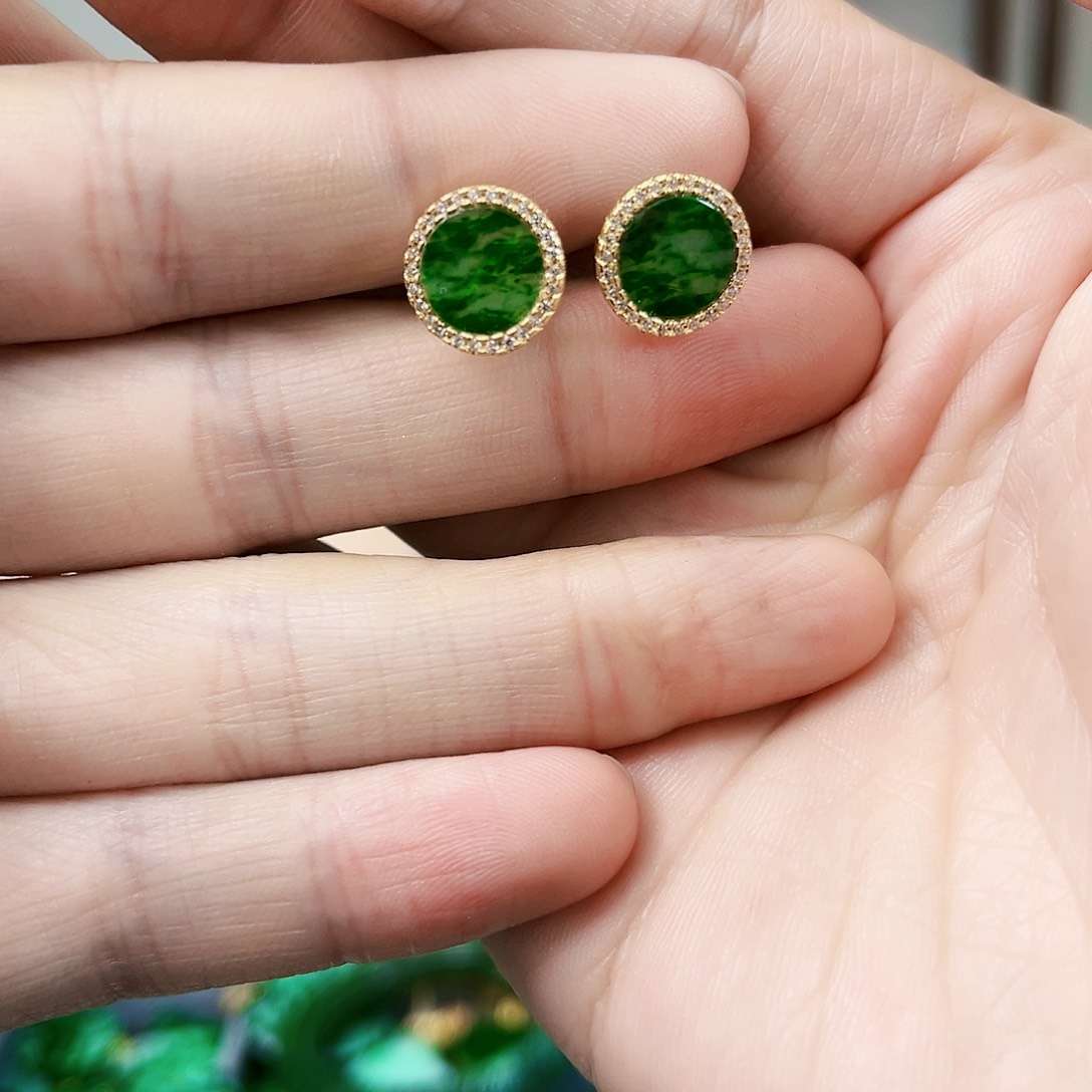 翡翠耳饰银S925镶嵌耳饰