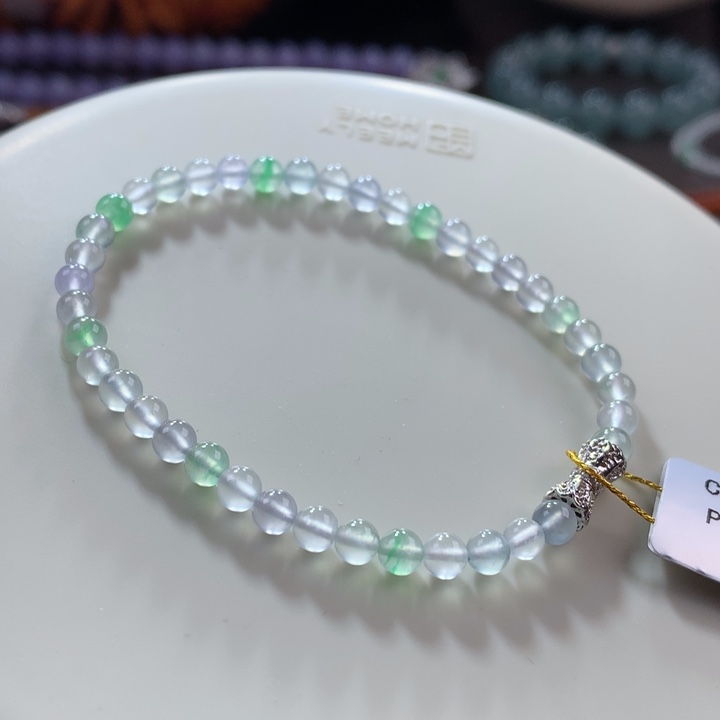 翡翠手链未镶嵌玻璃种起刚幻彩手串小米卡4