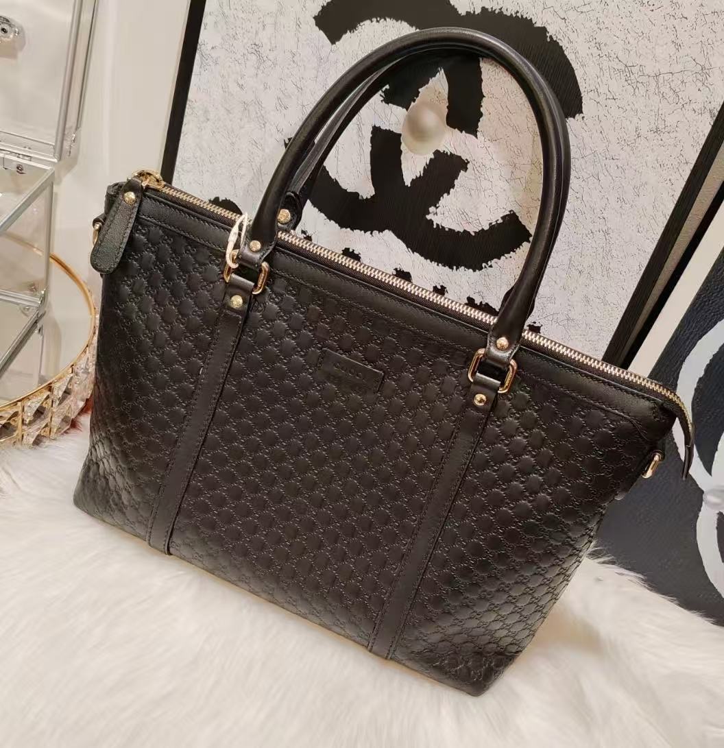 95新 GUCCI/古驰 古驰黑色印花手提 单肩斜跨包ch