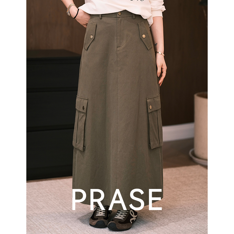 PRASE·噜【显瘦工装】100棉微胖轻奢设计款秋女工装半身裙PR507B92