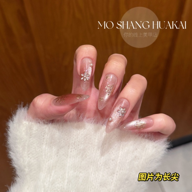 【京都雪落】温柔雪花百搭气质显白纯欲猫眼9120602纯手工穿戴甲