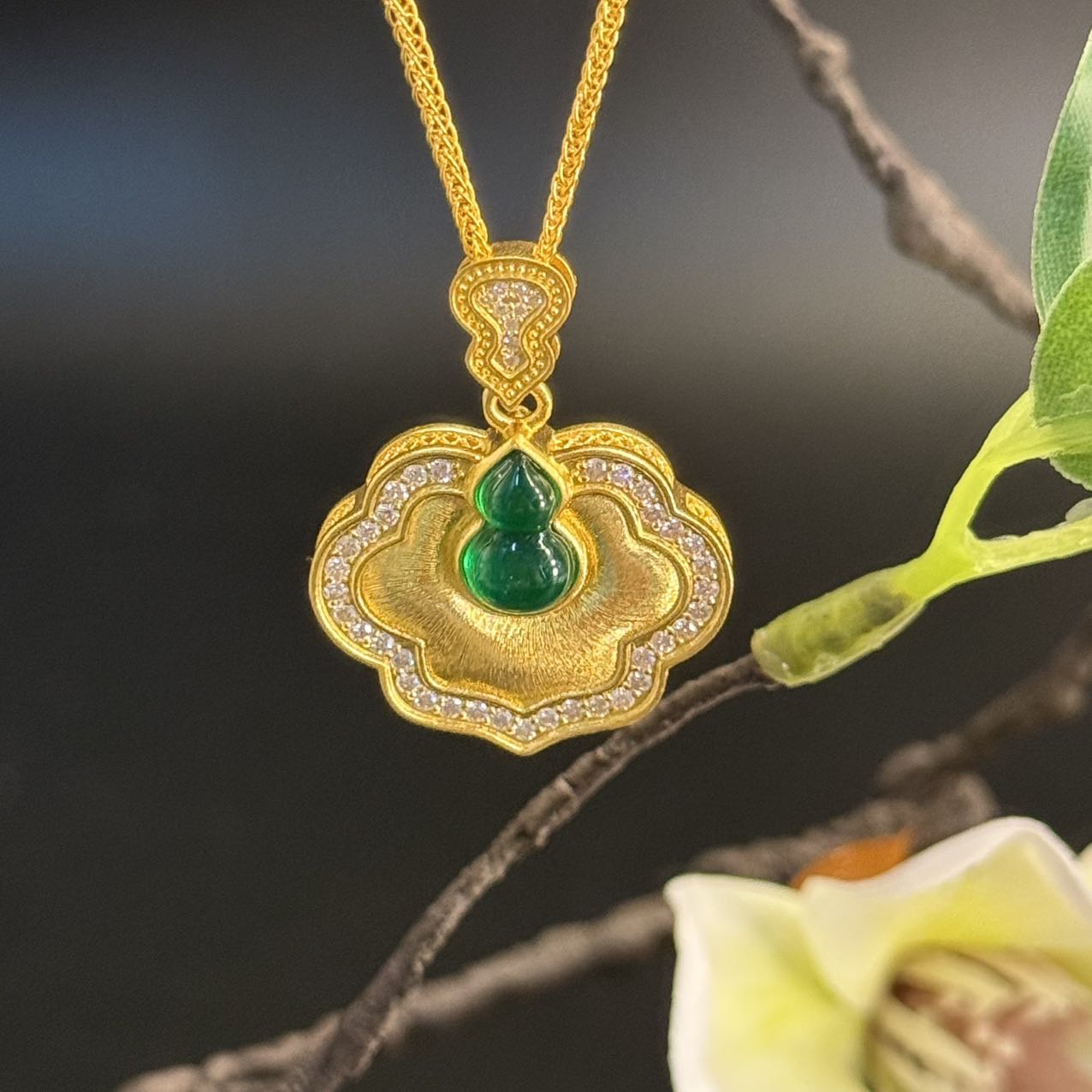 【恒潮珠宝】14.39g足金古法镶嵌如意项链B09615489