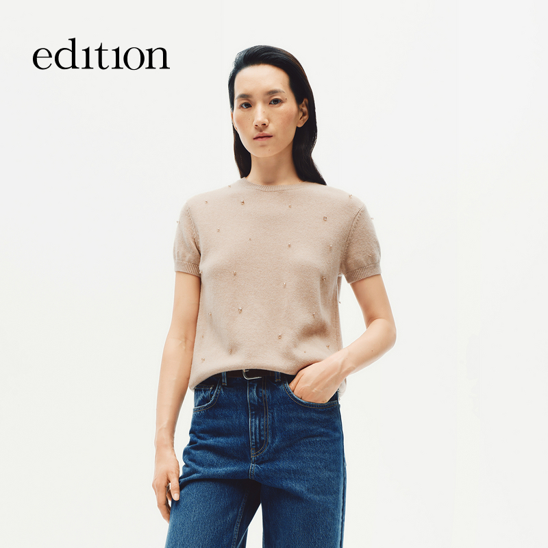 【商场同款】edition2025冬季新款手工钉珠短袖毛衣#EBE4SWT052