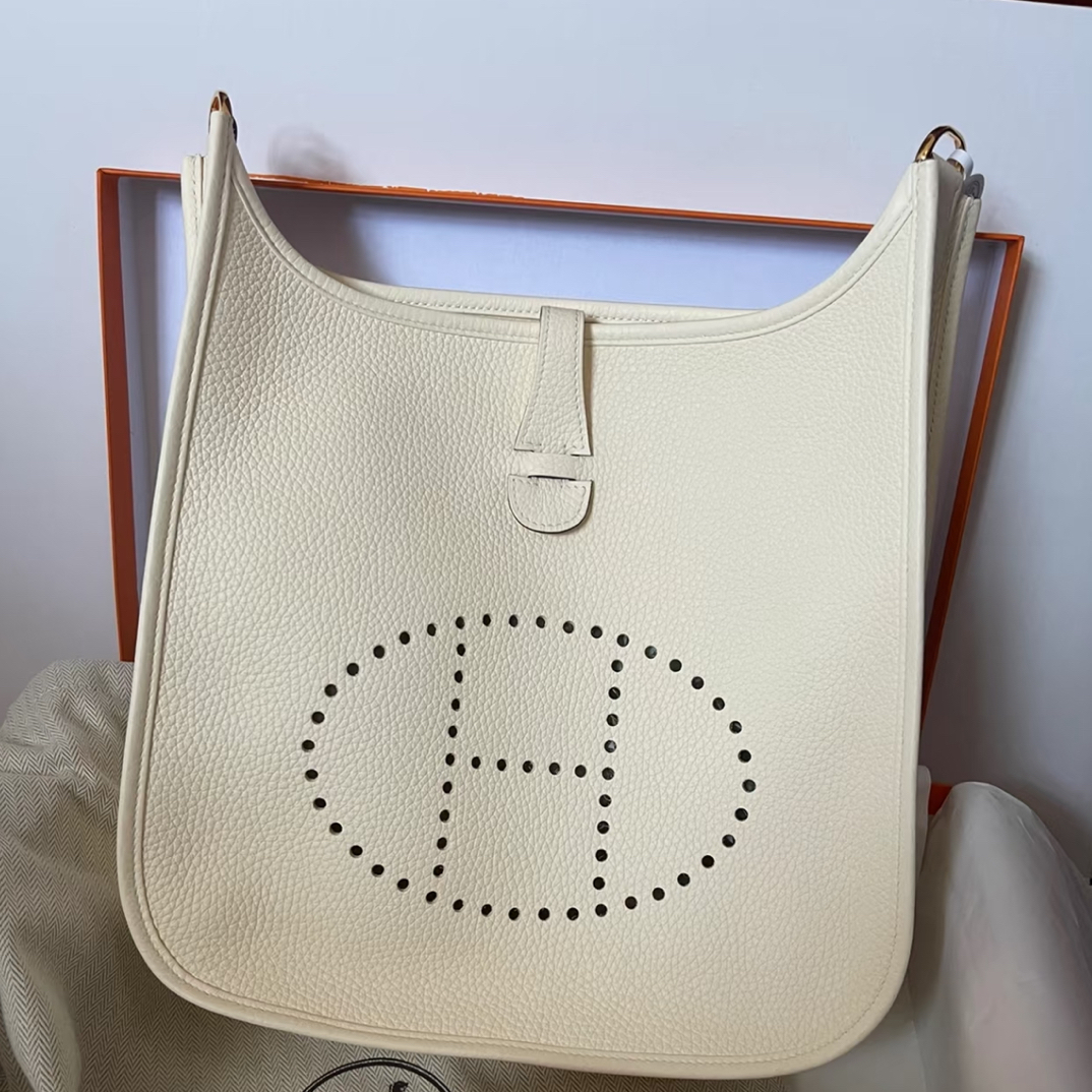 99新 Hermes/爱马仕 伊芙琳29奶油白金扣tc皮y单肩包9108022