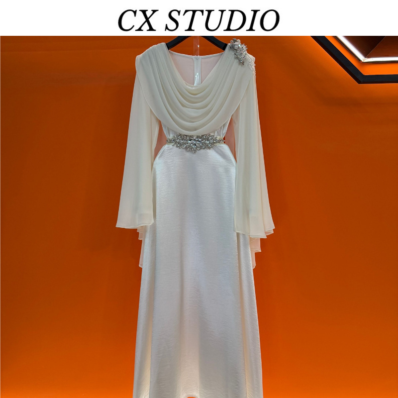 [白色/黑色]QC编码01 经典收腰轻奢时尚连衣裙（长袖/短袖版）TG937