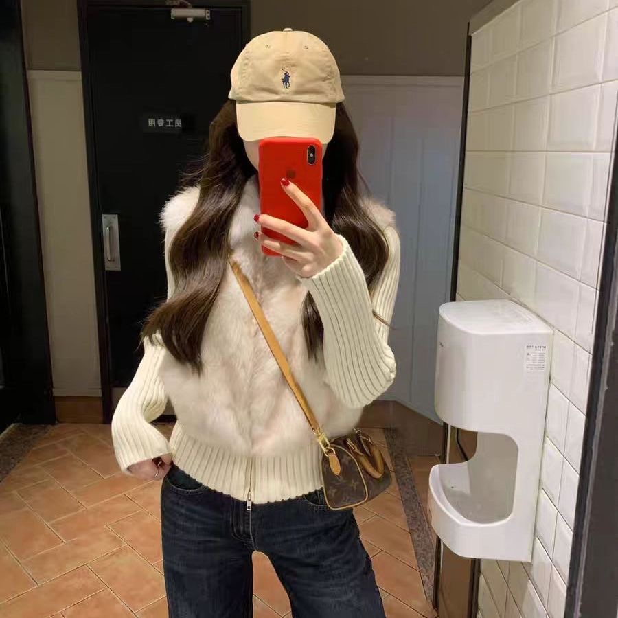 2025冬季新款可拆卸马甲复古针织拼接毛毛外套女1015