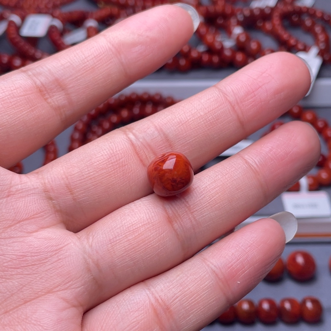 K***.南红玛瑙未镶嵌配珠11.8mm瓦西火焰纹老型单珠