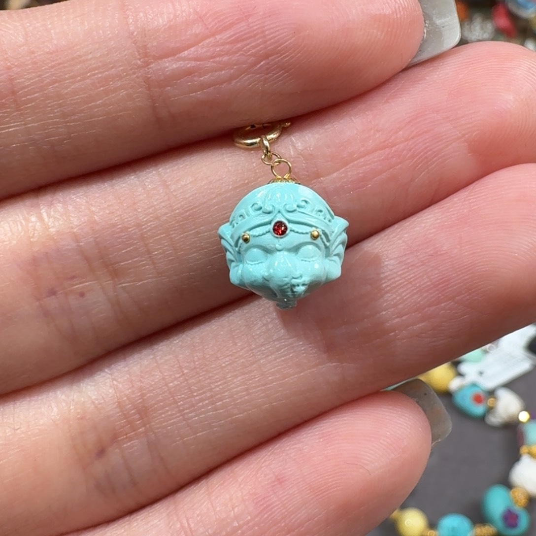 绿松石18K金镶嵌象神小滴流