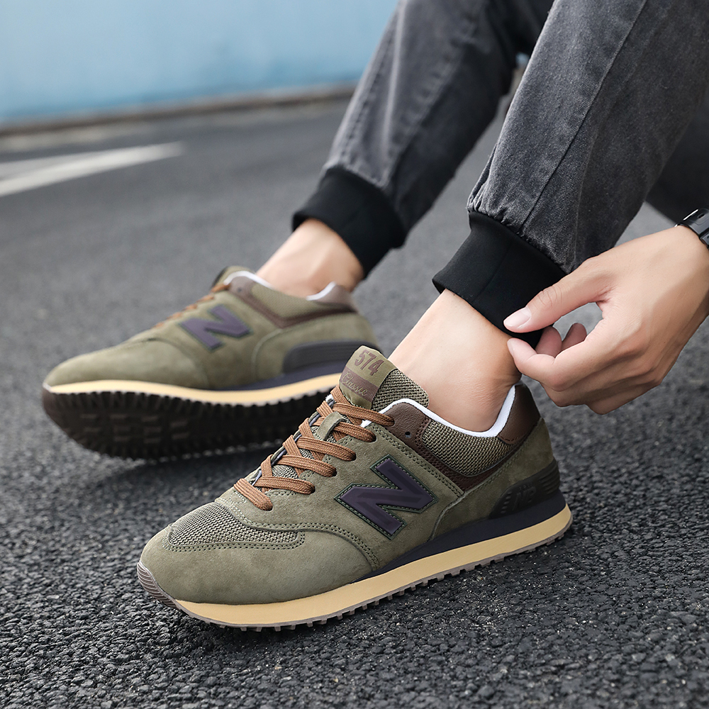新百伦男鞋574系列官网复古女鞋春季运动鞋军绿色真皮n字跑步鞋子