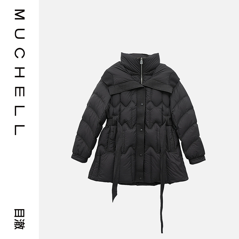 目澈MUCHELL冬季新款【清冬暖絮】大码翻领拼接羽绒服MDT1RD6321