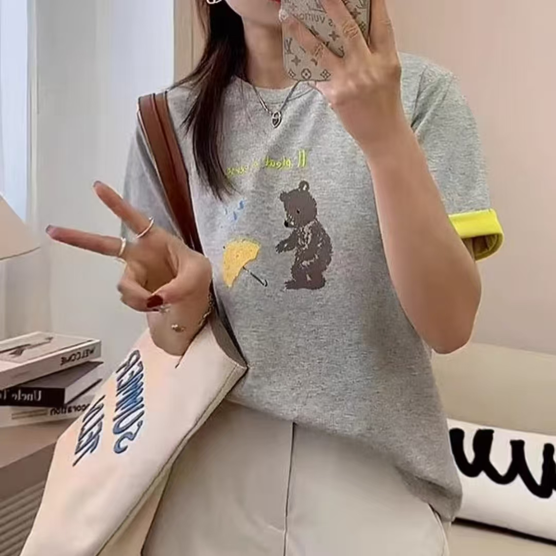 521/25945/129-9 圆领正肩灰色短袖t恤宽松遮肉显瘦