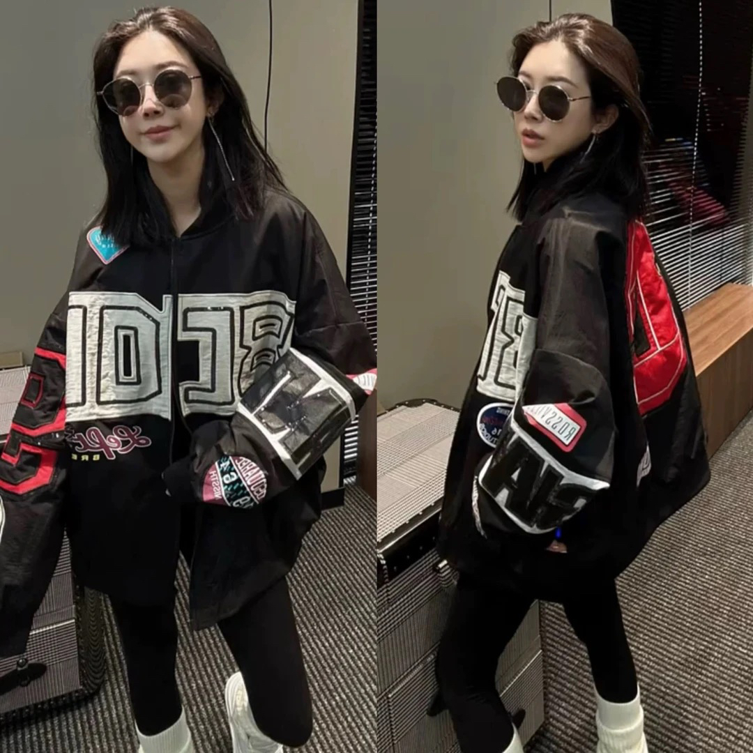 欧货重工字母刺绣棒球服外套女2024春季新款宽松百搭拼色夹克上衣