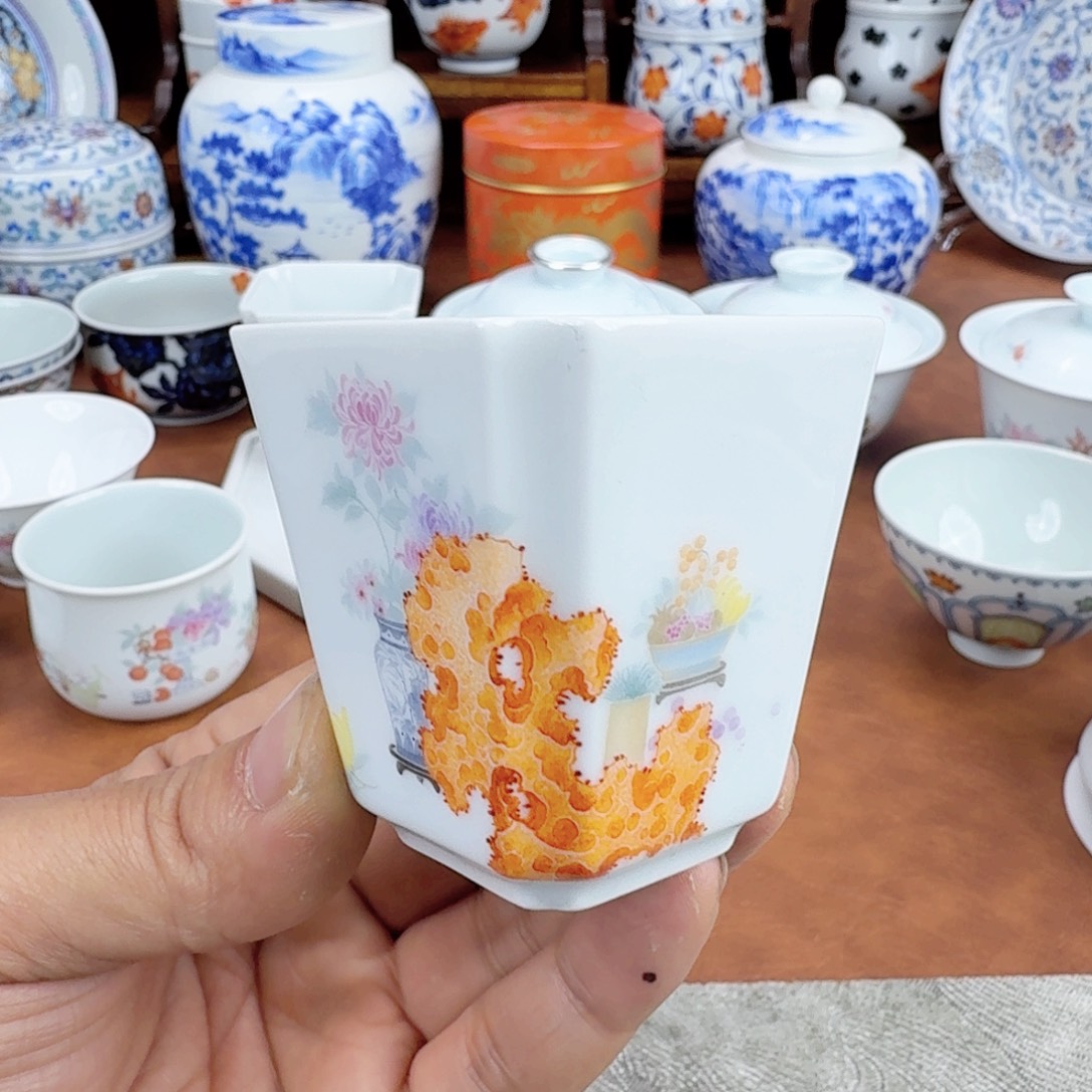 陶摆件陶瓷太湖石清供四方杯