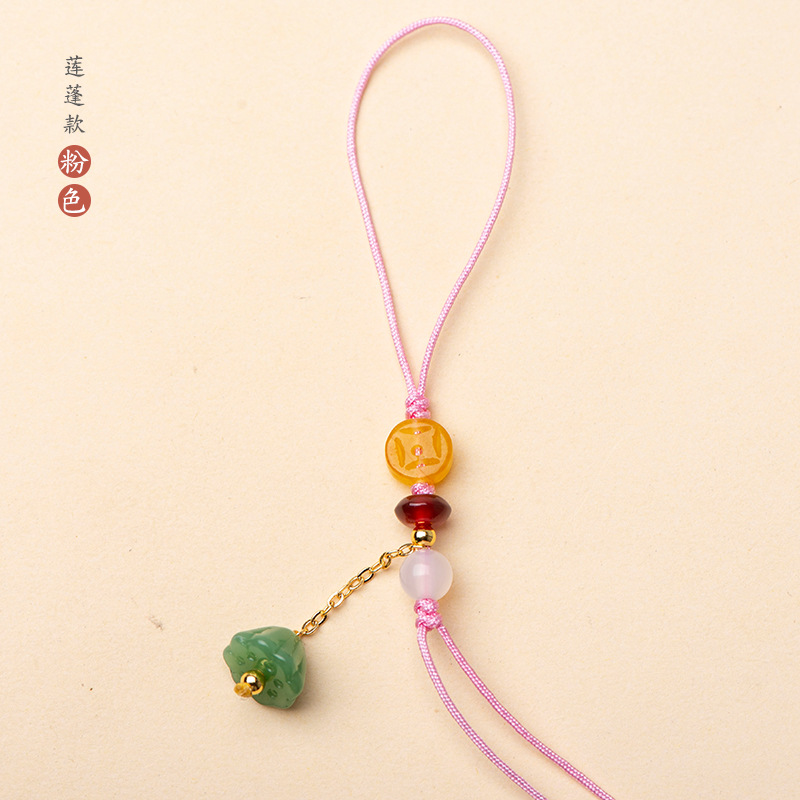 粉色手工编织制作手机钥匙扣挂件莲蓬短款手机链坠男女情侣挂饰绳