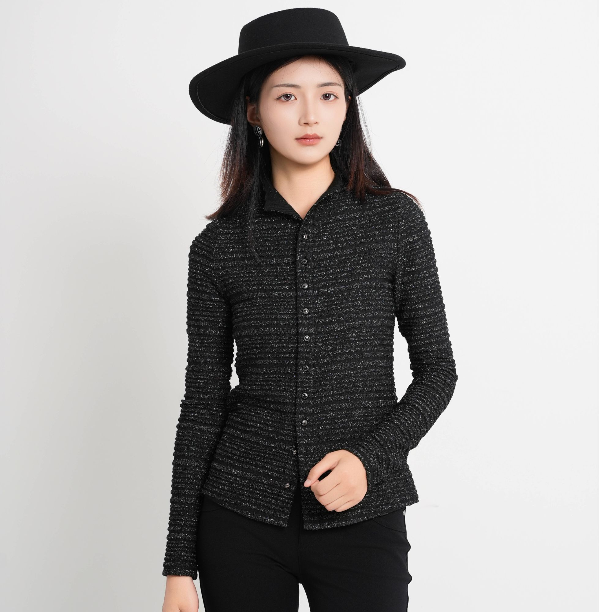 AMASS/阿玛施极简风中长款长袖亲肤修身衬衫修身休闲女士5301016