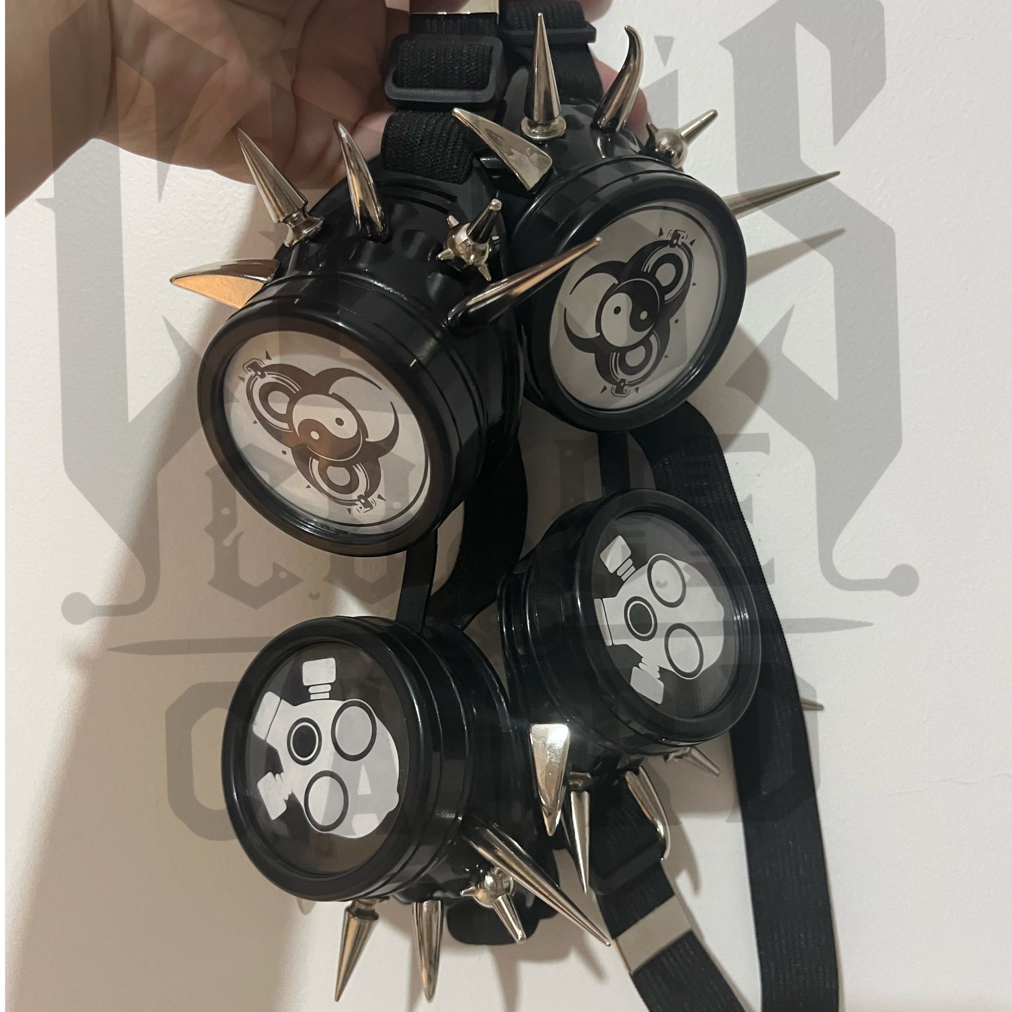暗码牌铆钉护目镜/赛博哥特铆钉包头巾街头时尚头饰套装