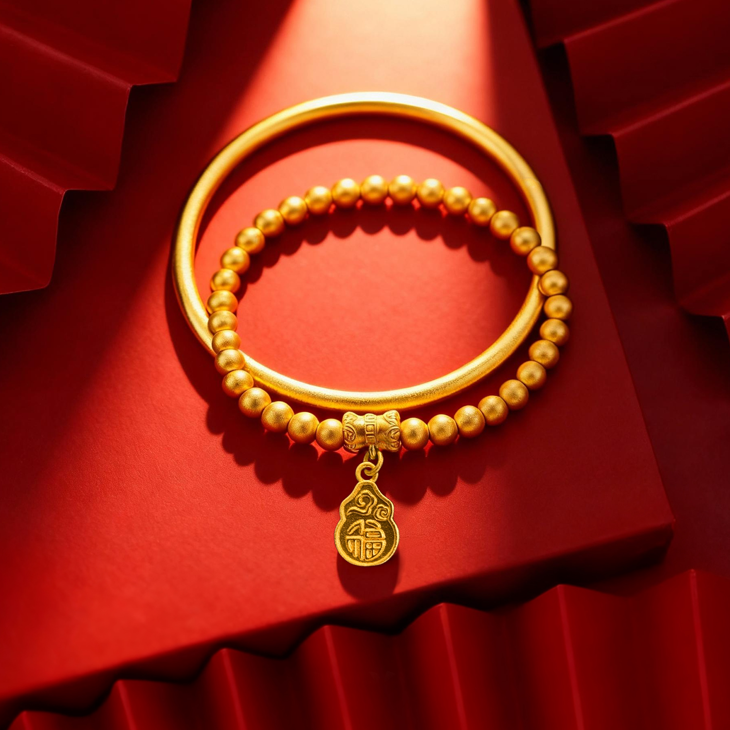 铜合金手镯 【葫芦福手链+5mm古法素圈手镯两件套】百搭时尚ZH089