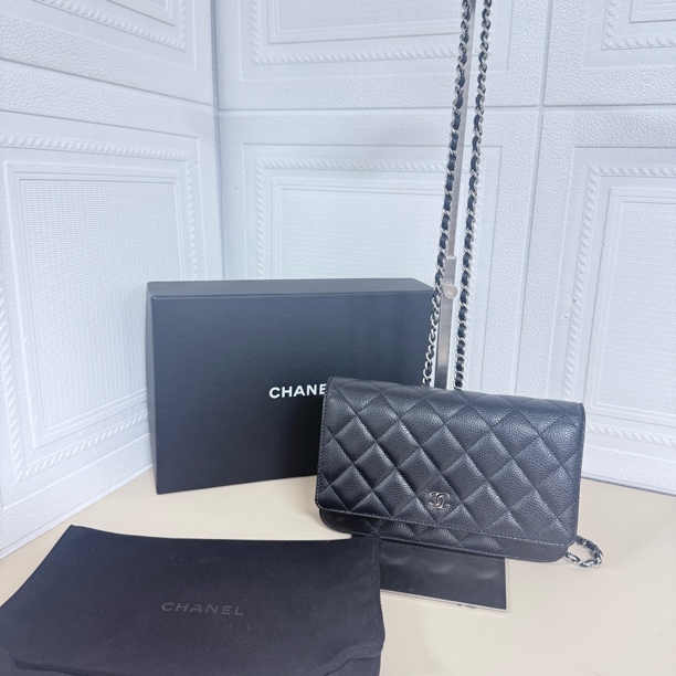 95新 Chanel/香奈儿 黑银鱼子酱woc斜挎包