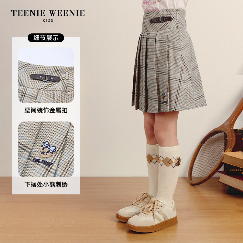 《奥莱》TeenieWeenieKids24秋款女童格纹学院风百褶裙TKWH243853D