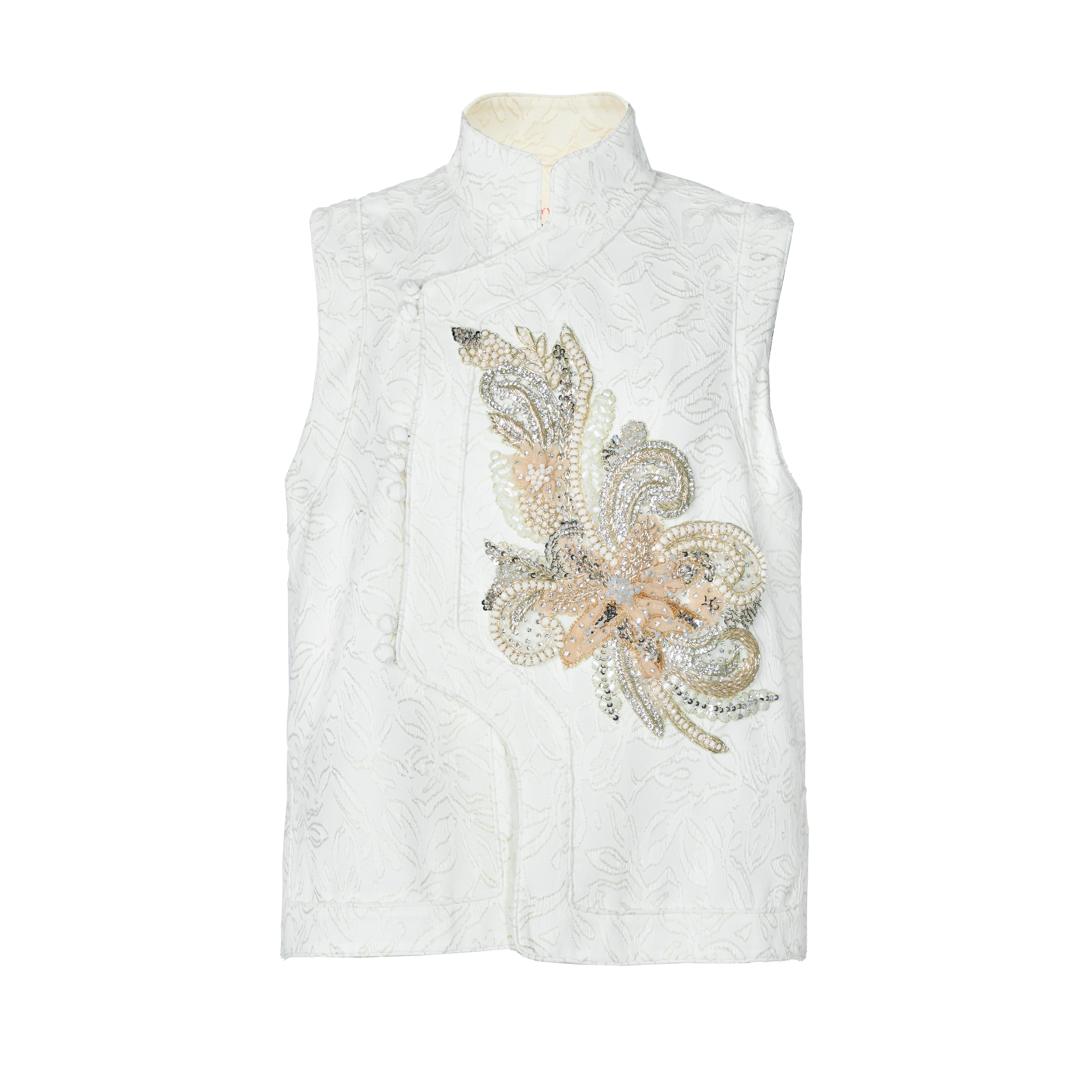 JUNYANG杨君 金盏银台提花中式马甲女立领珠绣复古轻奢休闲外套