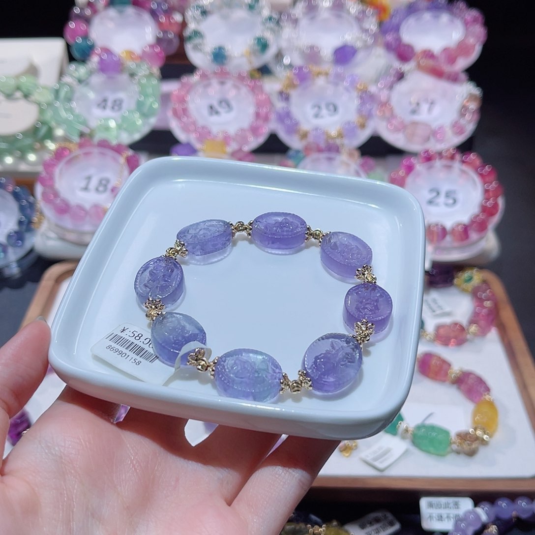 水晶手串未镶嵌玫瑰牌萤石