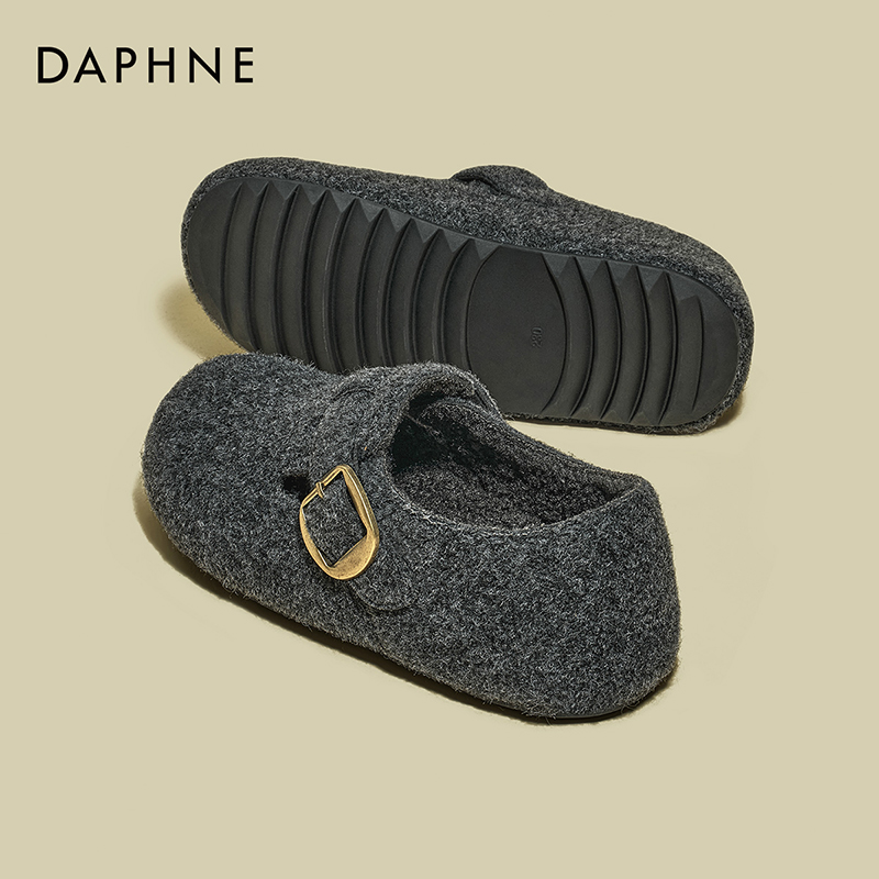 达芙妮春季新款毛毡包头勃肯鞋女2025圆头平底软底时尚百搭休闲鞋