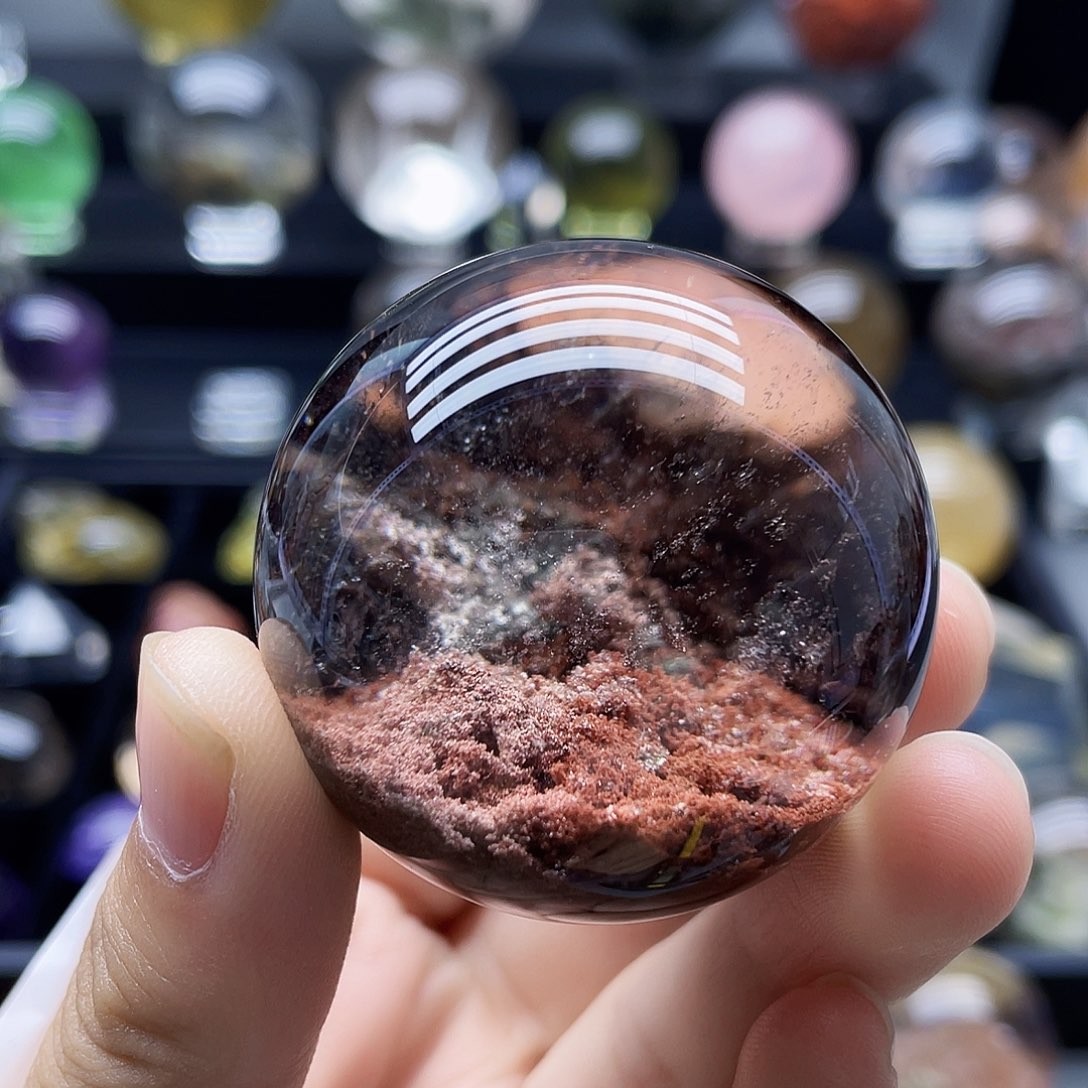 未镶嵌珠宝半成品水晶天然红幽灵45mm