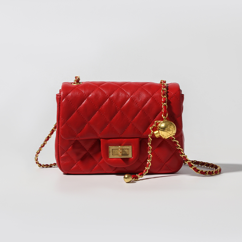 SLBL-1115-红色  RAIN.CUN轻奢小众新款头层牛皮单肩斜跨女包