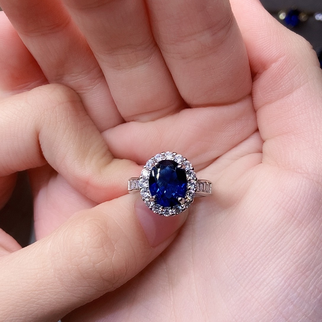 蓝宝石银S925镶嵌戒指