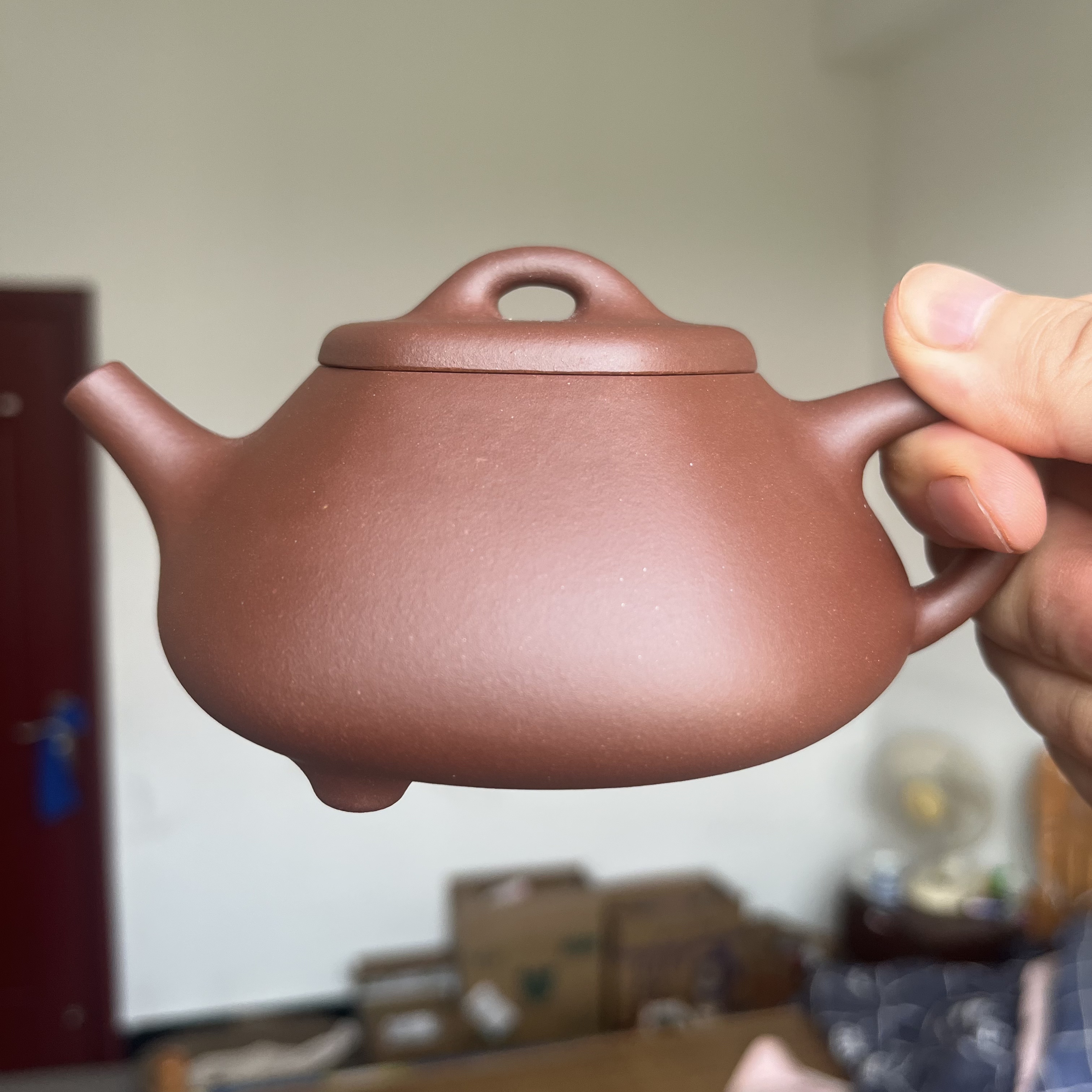 宜兴紫砂紫泥六方子冶石瓢200cc纯手工精美六方石瓢壶