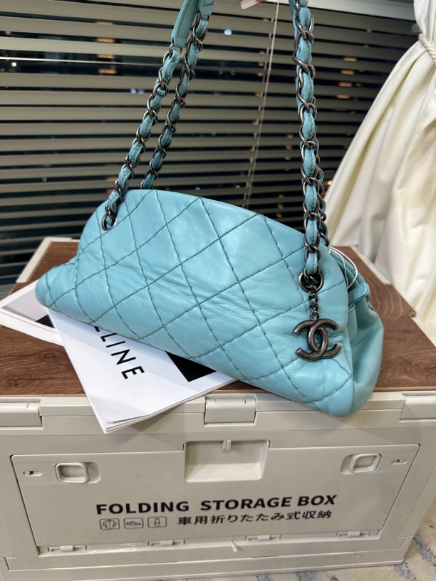 95新 Chanel/香奈儿 冰川蓝保龄球腋下单肩包