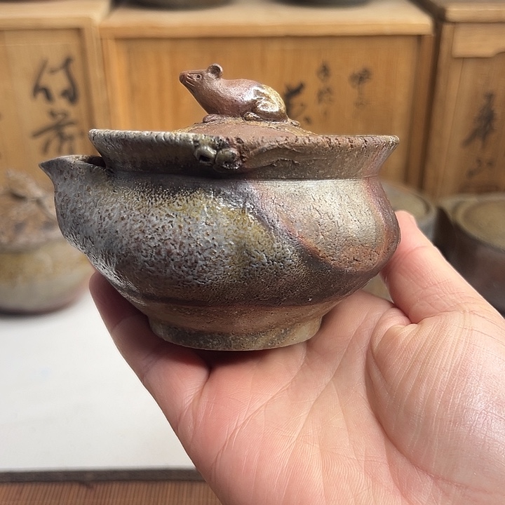 备前烧，小西陶古宝瓶，出水孔飞皮，水台飞皮，耳附磨皮