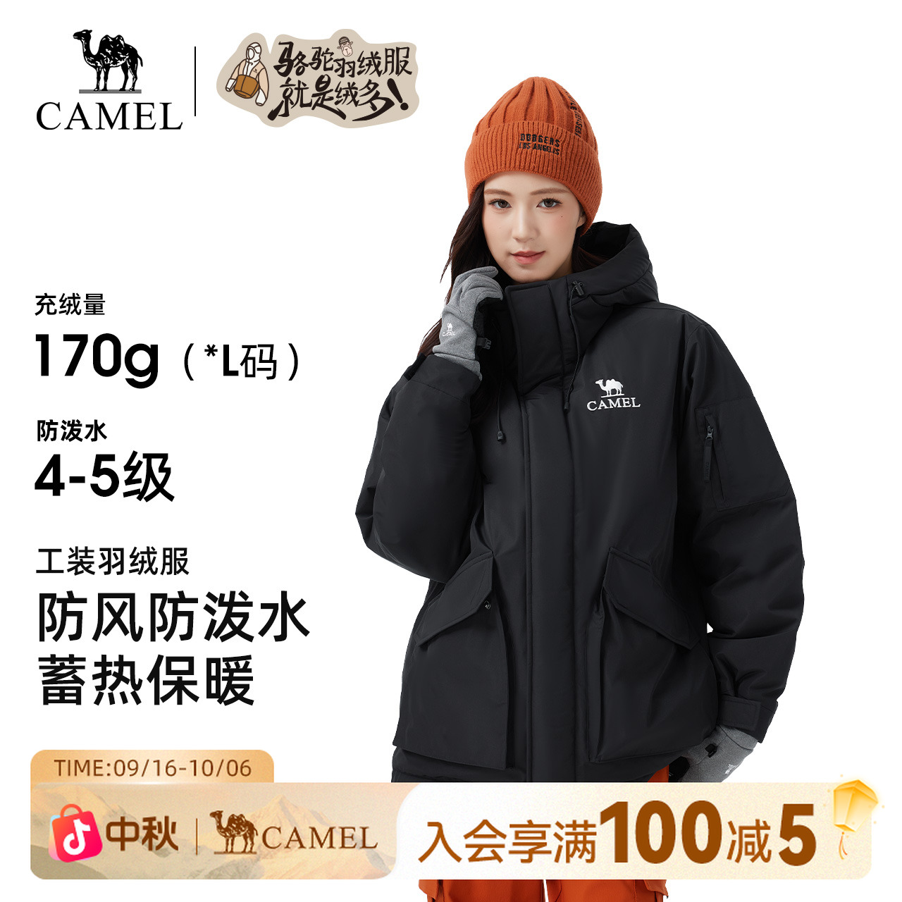 【骆驼派克羽绒服】25年秋冬新款户外工装连帽90绒保暖情侣外套7011