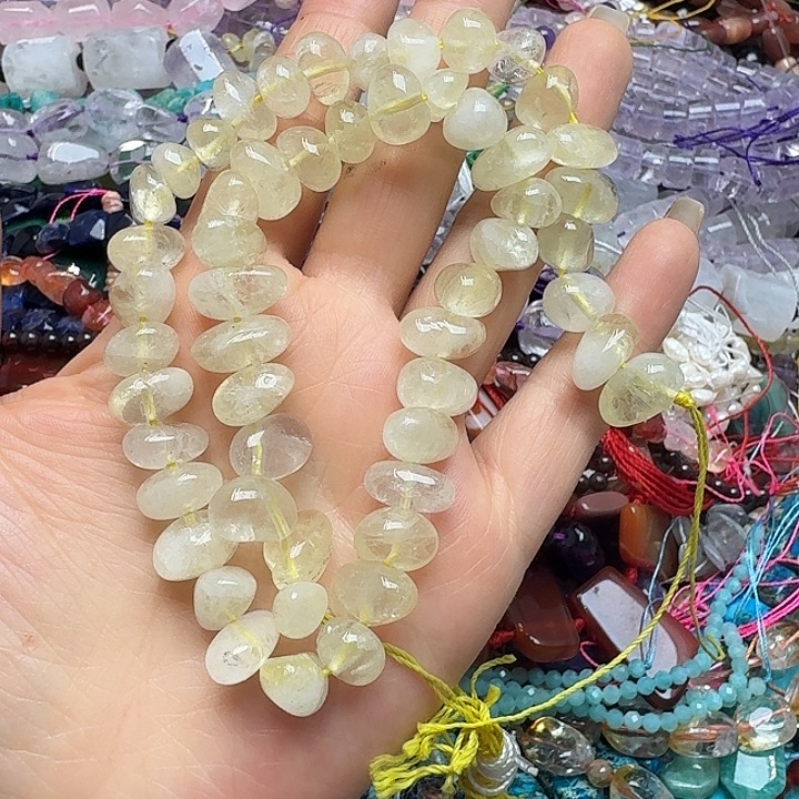 玛瑙/玉髓未镶嵌珠宝半成品一条柠檬黄水晶糖豆